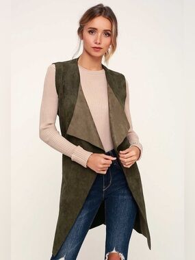 Lulus Vest With the Best Olive Green Suede Vest